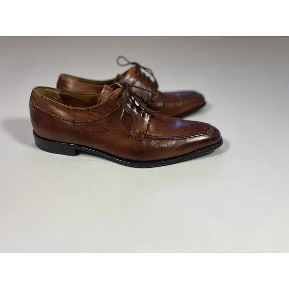 MEZLAN MENS SOLID COGNAC BROWN LACE-UP OXFORD TOE LEATHER DRESS SHOES-9.5 M - Picture 3 of 16